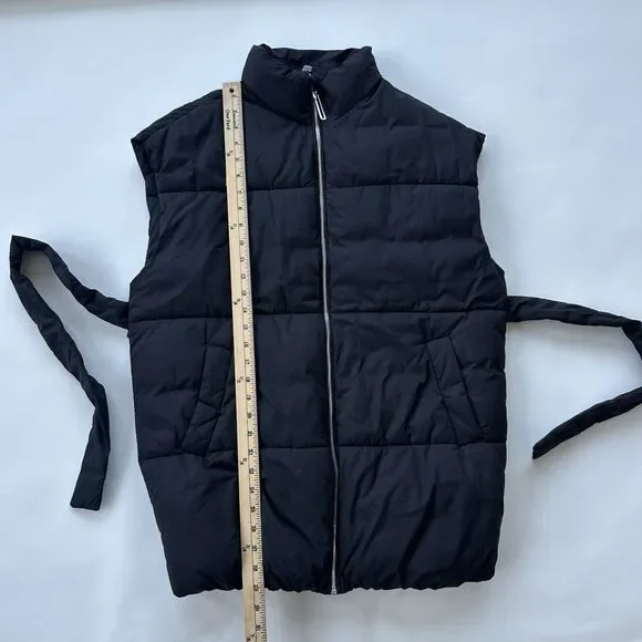 MANGO Padded Waistcoat Puffer Vest With Belt Black XS Waist Tie Oversize - Picture 8 of 9